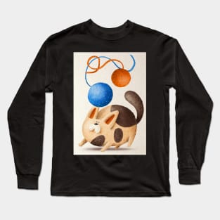 Cat playing with knitting ropes Long Sleeve T-Shirt